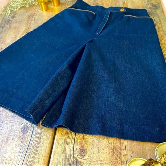 VTG 70s Dark Raw Denim Wide Leg Bermuda Shorts & Coordinated Blazer Set, sz 6/8 - Picture 3 of 16